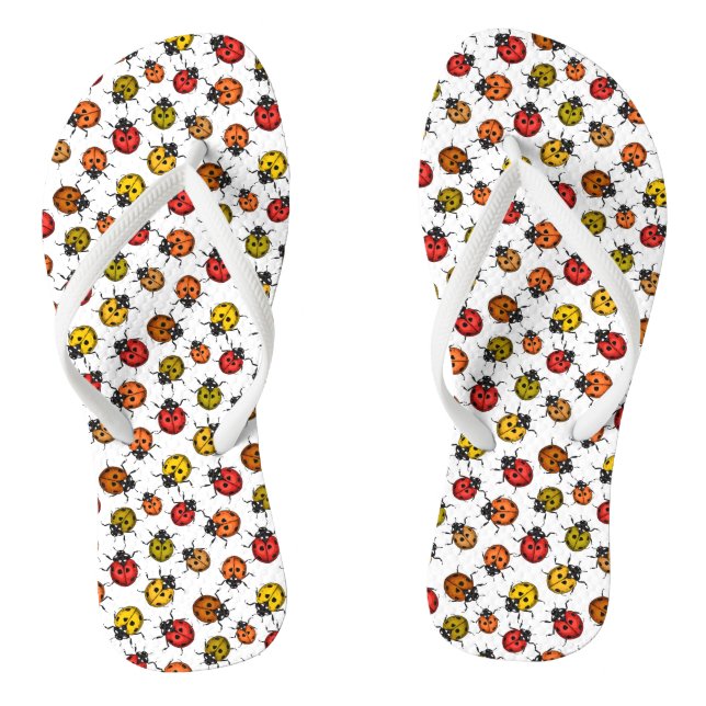 Colourful ladybugs on white flip flops (Footbed)