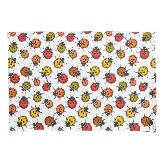 Colourful ladybugs on white pillowcase (Front)