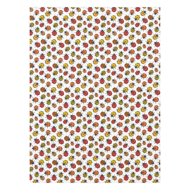 Colourful ladybugs on white tablecloth (Front)