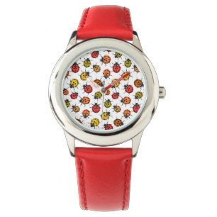 Colourful ladybugs on white watch