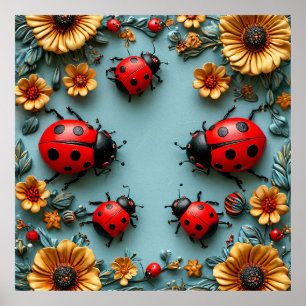 Colourful ladybugs poster