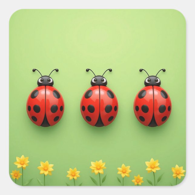 🐞 Colourful Ladybugs Whimsical Gift 🐞 Square Sticker (Front)
