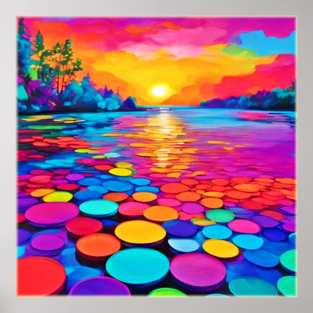 Colourful Lake at Sunset Poster (Front)