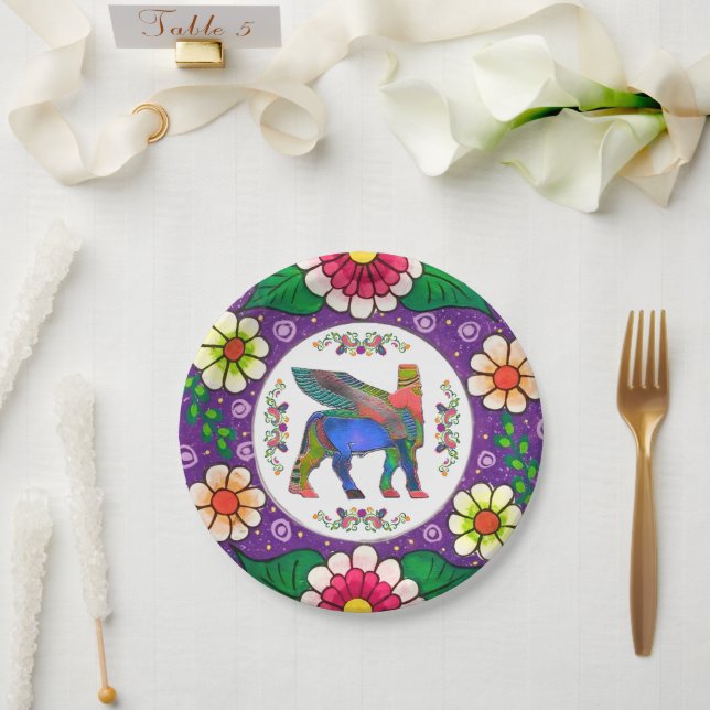 Colourful Lamassu Flowers Paper Plate (Wedding)