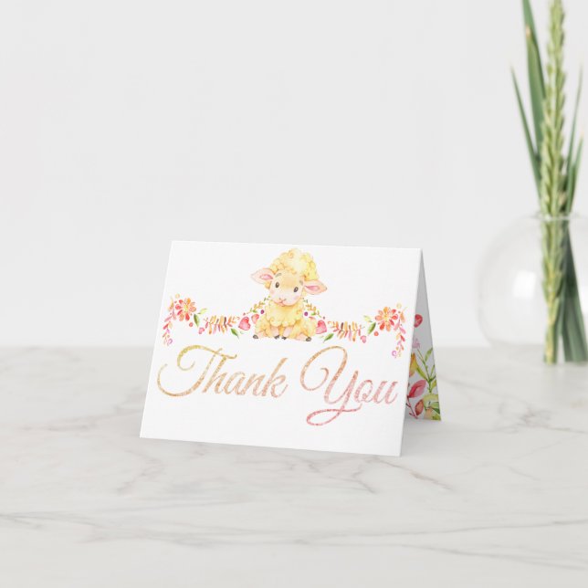 Colourful Lamb / Sheep Girl's Baby Shower Thank Yo Thank You Card (Front)