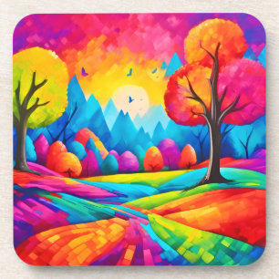 Colourful Landscape in Dreamlike Art Style Coaster