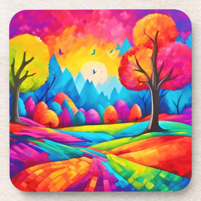Colourful Landscape in Dreamlike Art Style Coaster (Front)