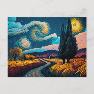 Colourful Landscape in Van Gogh Style Peaceful Sky Postcard