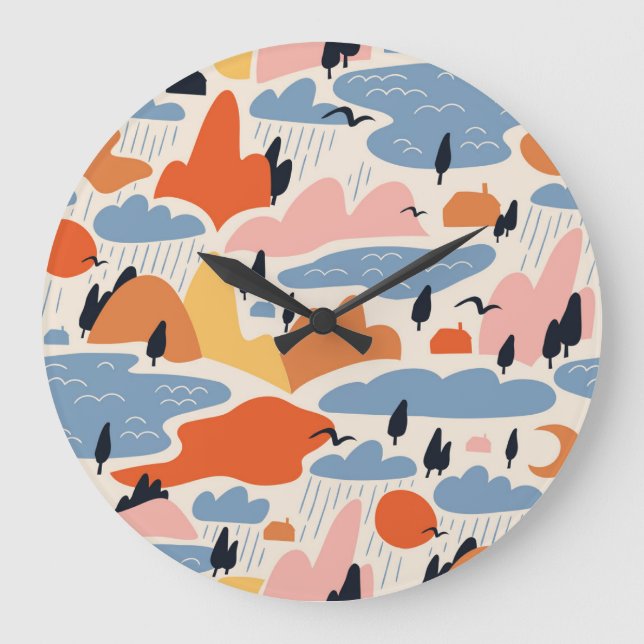 Colourful landscape, mountains, lakes, seamless. large clock (Front)