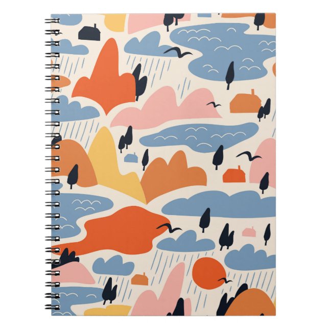 Colourful landscape, mountains, lakes, seamless. notebook (Front)