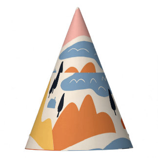 Colourful landscape, mountains, lakes, seamless. party hat