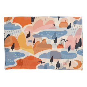 Colourful landscape, mountains, lakes, seamless. pillowcase