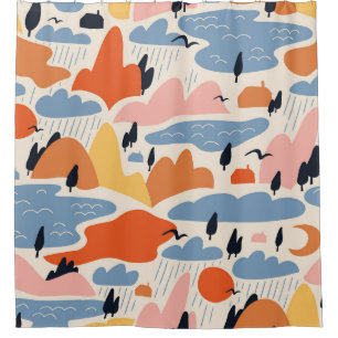 Colourful landscape, mountains, lakes, seamless. shower curtain