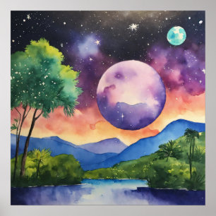 Colourful Landscape Watercolor Wall Poster