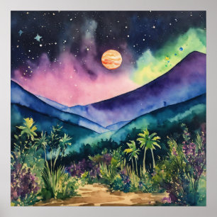 Colourful Landscape Watercolor Wall Poster