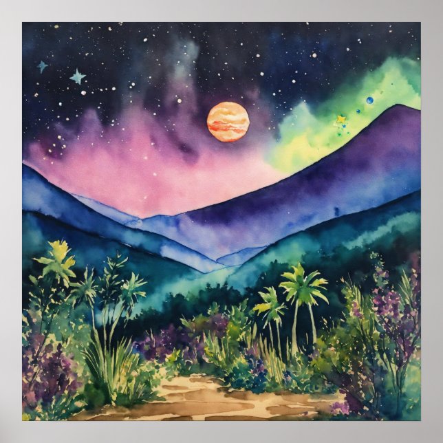 Colourful Landscape Watercolor Wall Poster (Front)