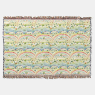 Colourful Landscape with Trees, Hills, and Rainbow Throw Blanket