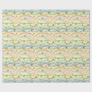 Colourful Landscape with Trees, Hills, and Rainbow Wrapping Paper