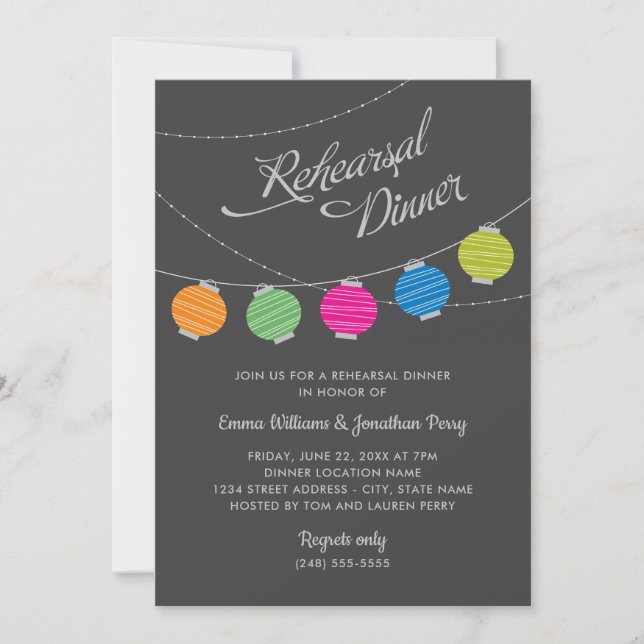 Colourful Lantern Wedding Rehearsal Dinner Invitation (Front)
