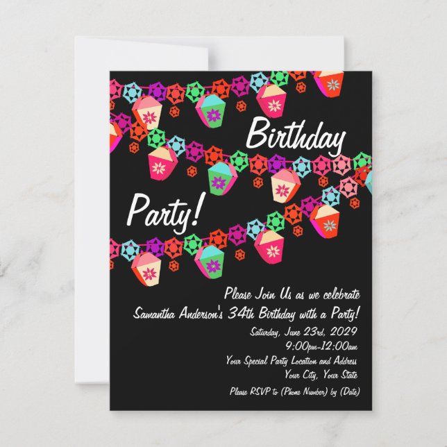 Colourful Lanterns Birthday Party Invitation (Front)