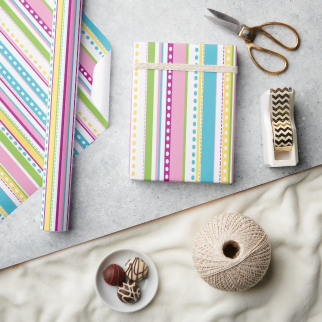 Colourful Large Pastel Stripes Cute Easter Pattern Wrapping Paper (Crafts)