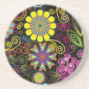 Colourful Large Retro Flowers Coaster