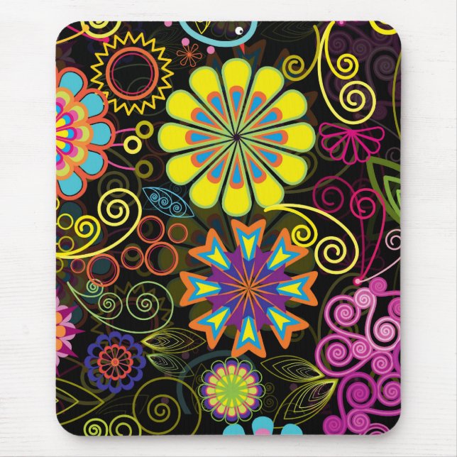 Colourful Large Retro Flowers Mouse Mat (Front)