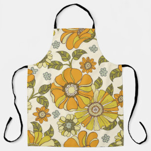 Colourful Large Scale Hand-Drawn Floral vintage Se Apron