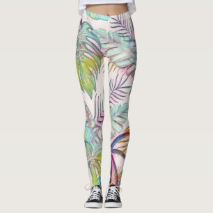 Colourful large tropical leaves watercolor paintin leggings