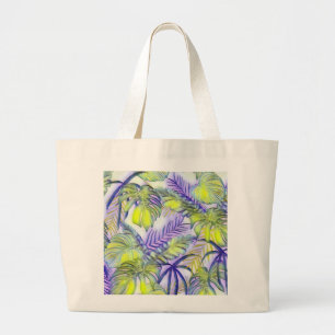Colourful large tropical leaves watercolor paintin tote bag