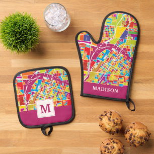 Colourful Las Vegas, Nevada Map Oven Mitt & Pot Holder Set