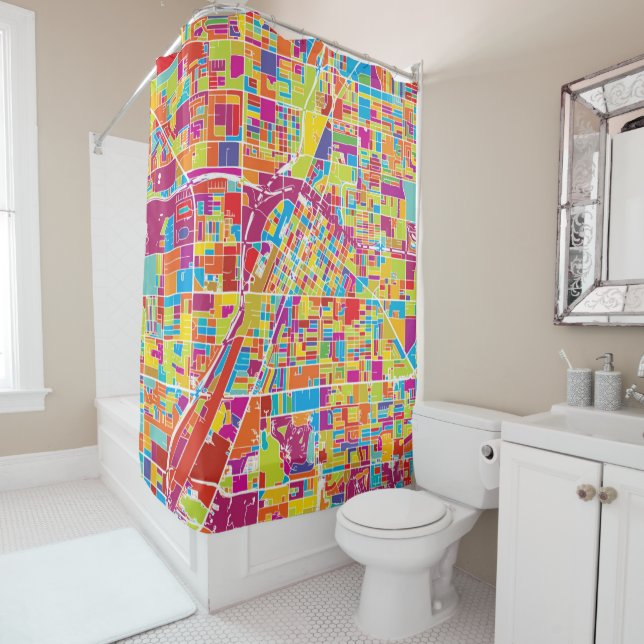 Colourful Las Vegas, Nevada Map Shower Curtain (In Situ)