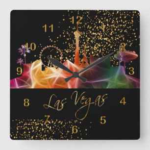 Colourful Las Vegas Skyline Square Wall Clock