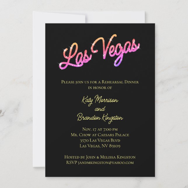 Colourful Las Vegas Sparkles Rehearsal Dinner Invitation (Front)