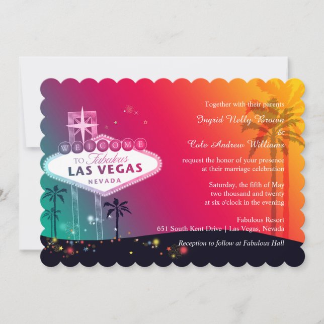 Colourful Las Vegas Strip Wedding Invitation (Front)