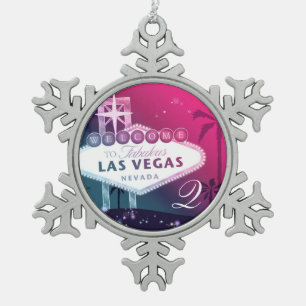 Colourful Las Vegas Wedding Monogram Keepsake Snowflake Pewter Christmas Ornament