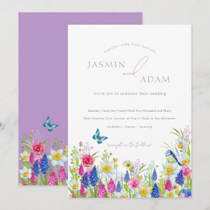 Colourful Lavender Butterfly Monogram Wedding Invitation