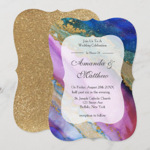 Colourful Lavender Gold Agate Wedding Invitations 