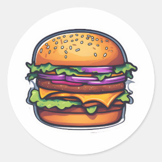 Colourful Layered Burgers Bursting Flavours 005 Classic Round Sticker