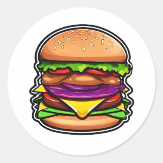 Colourful Layered Burgers Bursting Flavours 012 Classic Round Sticker