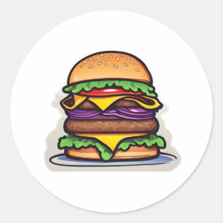 Colourful Layered Burgers Bursting Flavours 017 Classic Round Sticker