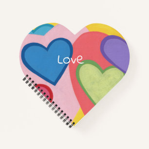 Colourful layered hearts Love in white letters Notebook