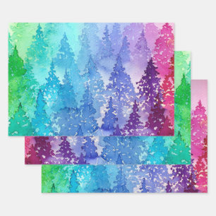Colourful Layered Watercolor Trees Wrapping Paper Sheet