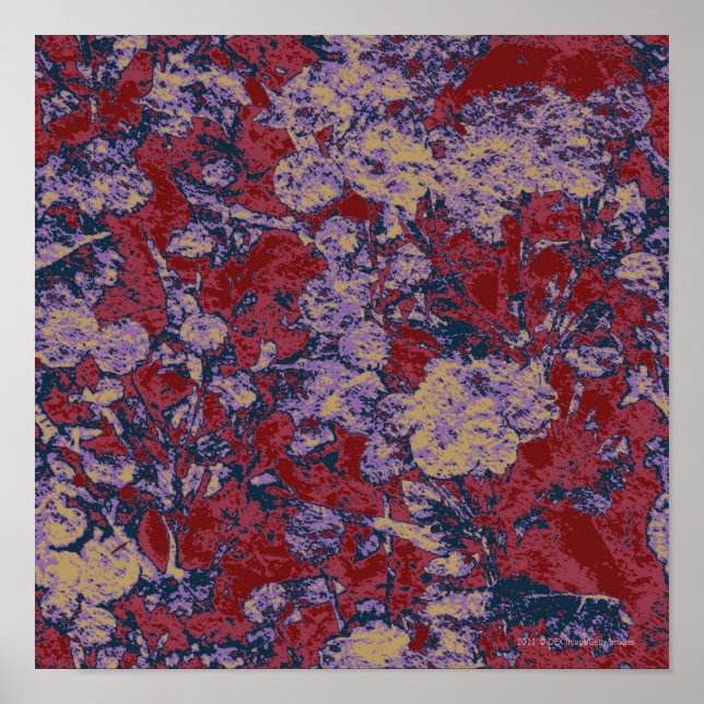 Colourful leaf and flower camouflage pattern poster (Front)