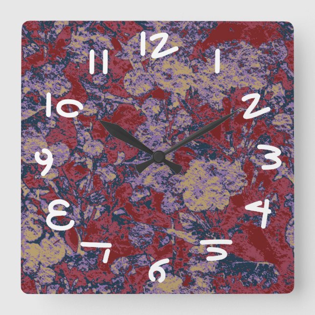 Colourful leaf and flower camouflage pattern square wall clock (Front)