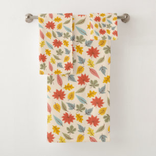 Colourful Leaf Fall Pattern Bath Towel Set