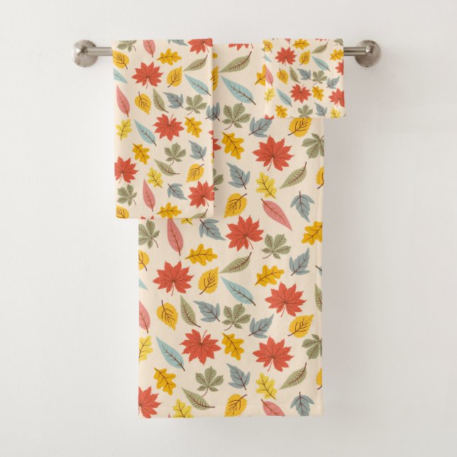 Colourful Leaf Fall Pattern Bath Towel Set (Insitu)