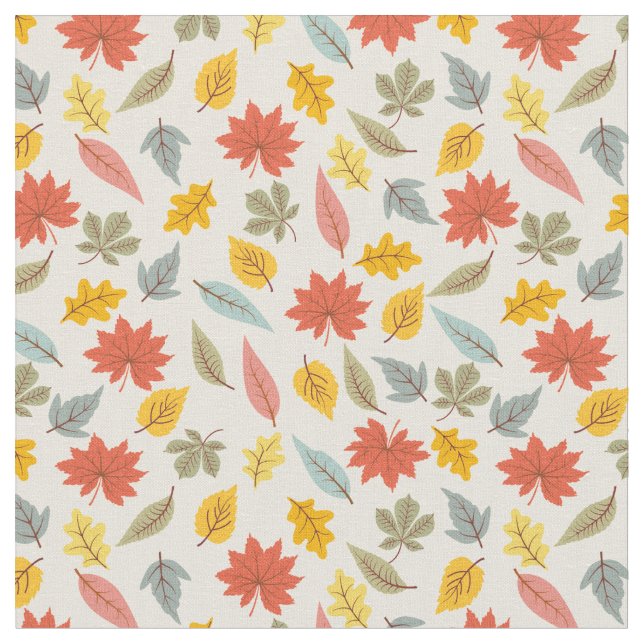 Colourful Leaf Fall Pattern Fabric (Close Up)