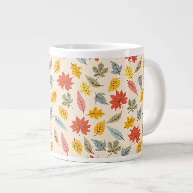 Colourful Leaf Fall Pattern Large Coffee Mug (Front Right)