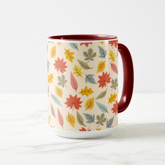 Colourful Leaf Fall Pattern Mug (Front Right)